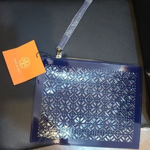 NWT Tory Burch Clear Blue Wristlet Pouch